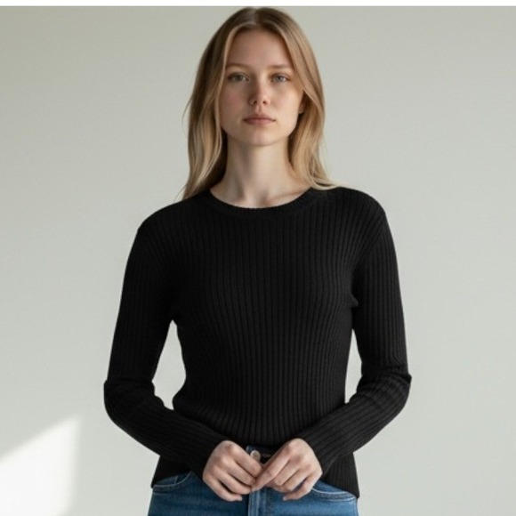 August Silk Black Long Sleeve Knit Top Size Large 100% Silk - Picture 1 of 9